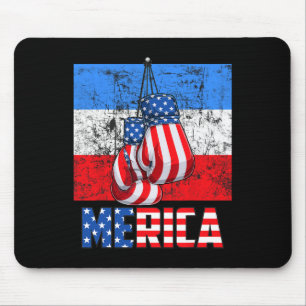 Tapis De Souris Merica Box Gants Drapeau américain 4 juillet Boxe