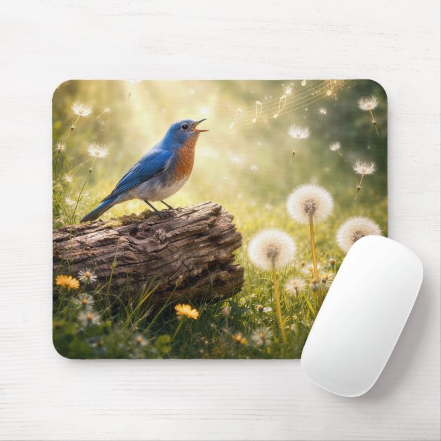 Tapis De Souris Merlebleu chantant dans le soleil (Avec souris)