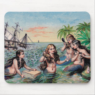 Tapis De Souris Mermaid Antique Magie Océan Nautique