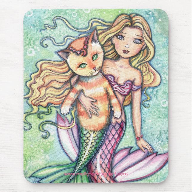 Tapis de souris Mermaid Cat Kitty par Molly Harris (Devant)