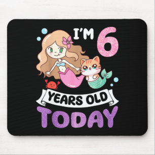 Tapis De Souris Mermaid chat mignonne j'ai 6 ans 6ème anniversaire