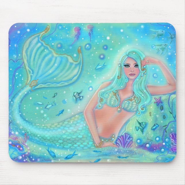 Tapis De Souris Mermaid Eira aux poissons tropicaux par Renee Lavo (Devant)