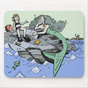Tapis De Souris Mermaid littoral mignon dessin animé plage art pou