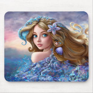 Tapis De Souris Mermaid Sea Goddess Nymphe Siren Art sous-marin