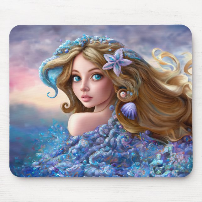 Tapis De Souris Mermaid Sea Goddess Nymphe Siren Art sous-marin (Devant)
