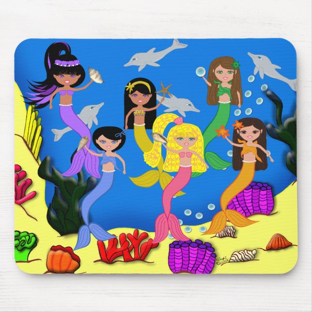 Tapis De Souris Mermaids in Ocean with Dolphins Mousepad (Devant)