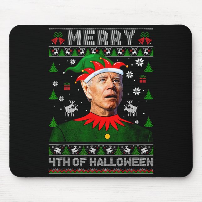Tapis De Souris Merry 4th Of Halloween Joe Biden Christmas Ugly Sw (Devant)