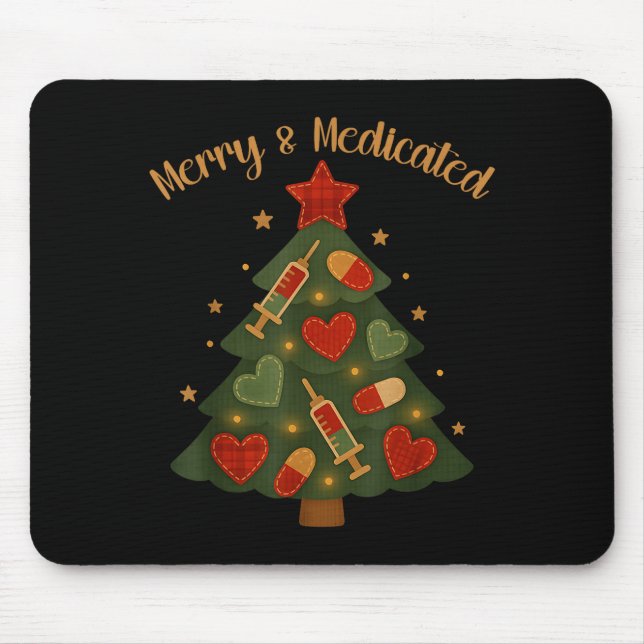 Tapis De Souris Merry And Medicated Rn Nurse Christmas Tree Funny  (Devant)