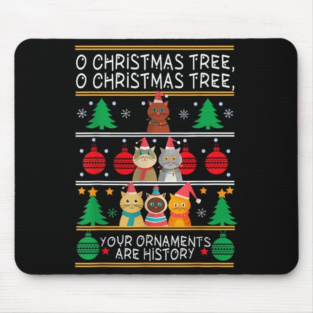 Tapis De Souris Merry Catmas Funny O Christmas Tree, Cat Xmas Meow (Devant)