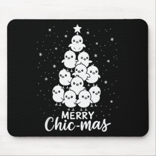 Tapis De Souris Merry Chic-mas Jolies Poules Sapin de Noël Drôle F
