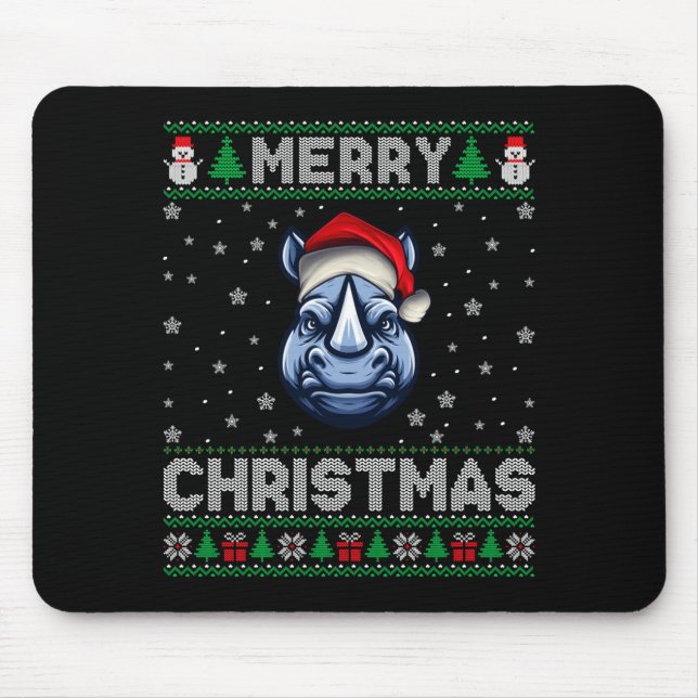 Tapis De Souris Merry Christmas 2025 Rhino Santa Hat Ugly Xmas Lon (Devant)