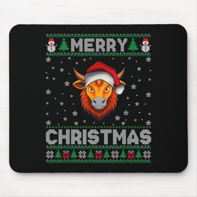 Tapis De Souris Merry Christmas 2025 Yak Santa Hat Ugly Xmas  (Devant)