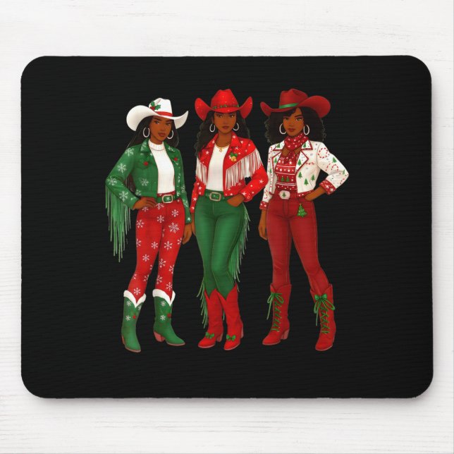 Tapis De Souris Merry Christmas African American Afro Cowgirl West (Devant)