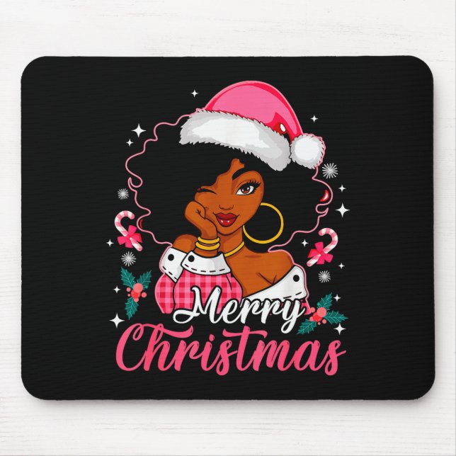Tapis De Souris Merry Christmas Black Afro African American Girl S (Devant)