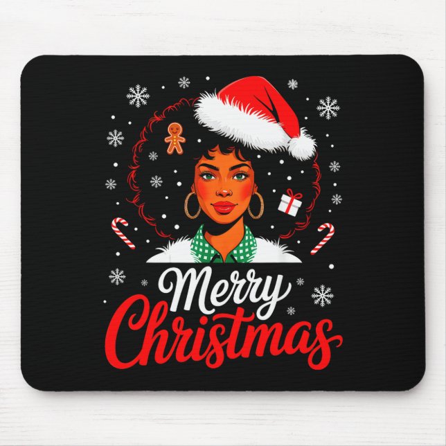 Tapis De Souris Merry Christmas Black Women African American Xmas  (Devant)