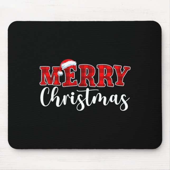 Tapis De Souris Merry Christmas Buffalo Plaid Red Santa Hat Xmas P (Devant)