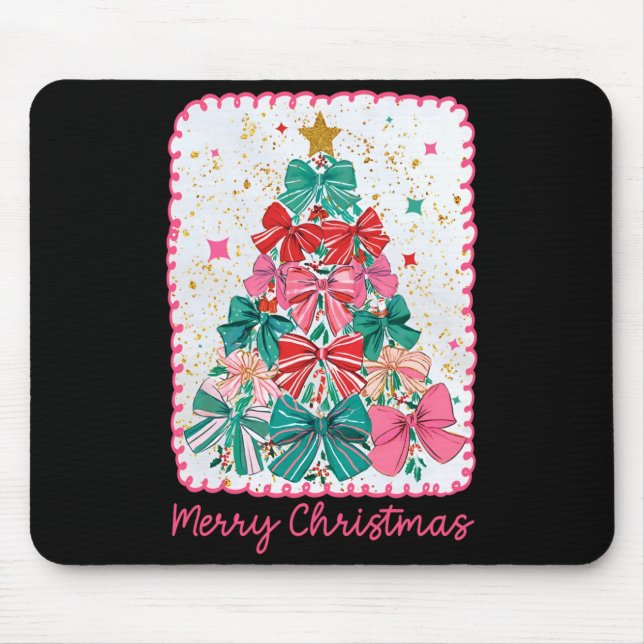 Tapis De Souris Merry Christmas Coquette Bow Xmas Tree Holiday Gir (Devant)