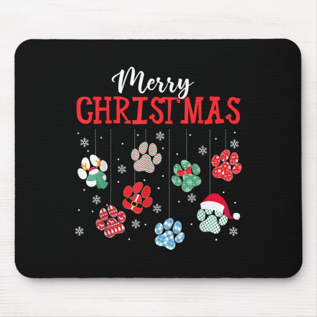 Tapis De Souris Merry Christmas Dog Paws Lights Funny Xmas Womens  (Devant)