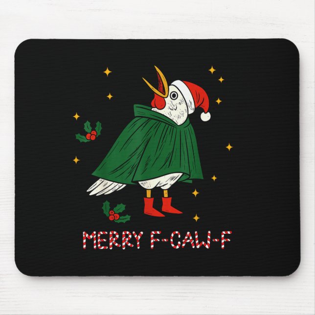 Tapis De Souris Merry Christmas Funny Raven Bird F-caw-f Xmas Holi (Devant)