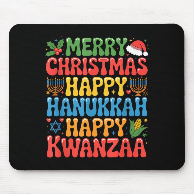 Tapis De Souris Merry Christmas Happy Hanukkah Kwanzaa Quote  (Devant)