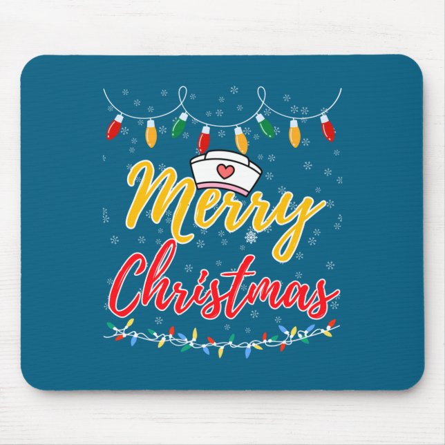Tapis De Souris Merry Christmas Lights Nurse Hat Xmas Funny Nurse  (Devant)