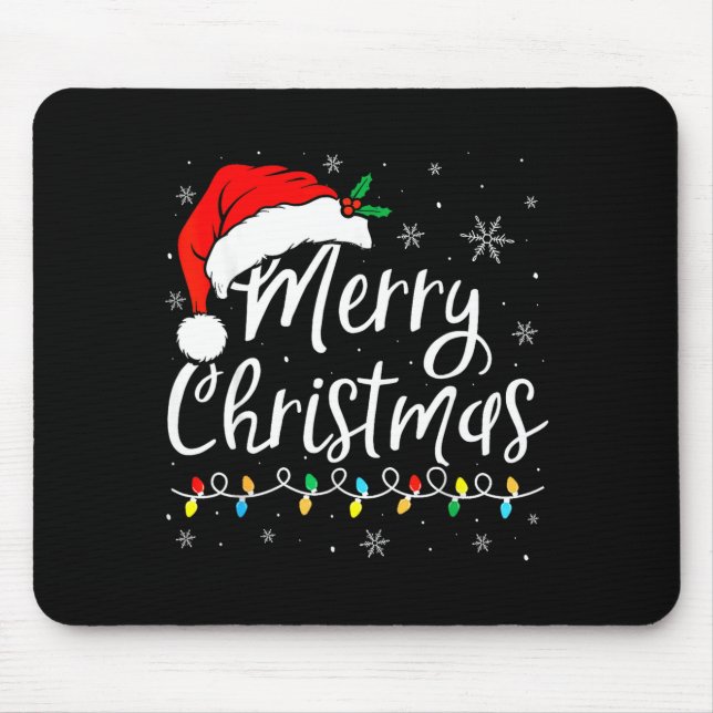 Tapis De Souris Merry Christmas Lights Santa Hat Xmas Family Match (Devant)