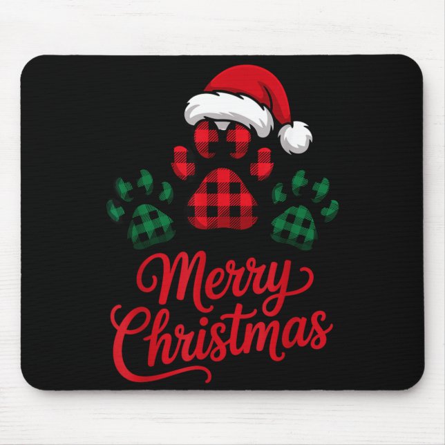 Tapis De Souris Merry Christmas Plaid Paw Pet Owners Holiday Dog L (Devant)