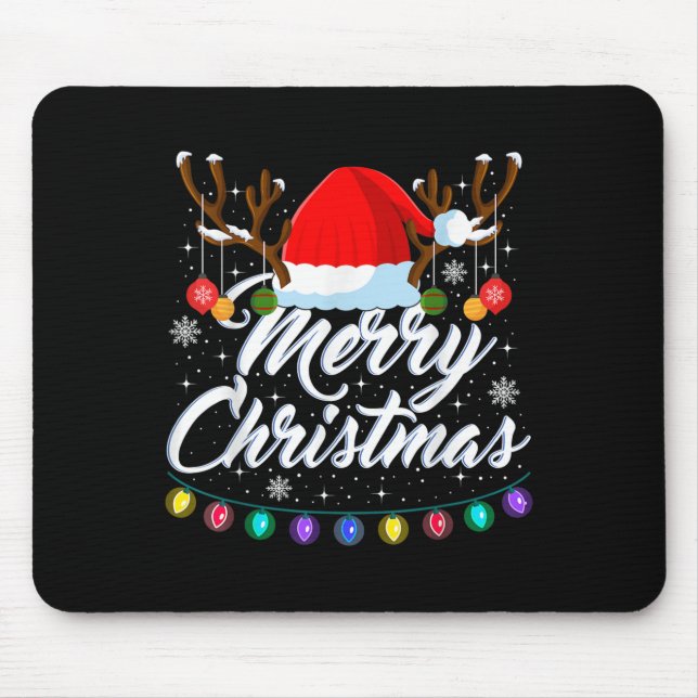 Tapis De Souris Merry Christmas Red Santa Hat Reindeer Xmas Matchi (Devant)