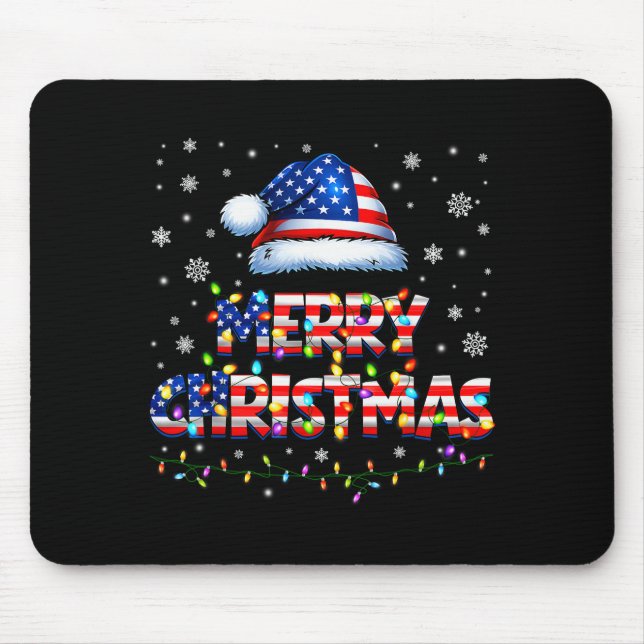 Tapis De Souris Merry Christmas Santa Hat Pjs Pajamas Us Flag Xmas (Devant)