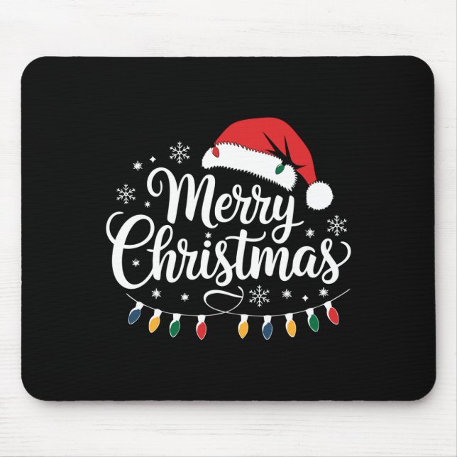 Tapis De Souris Merry Christmas Santa Hat Xmas Lights Red Family M (Devant)