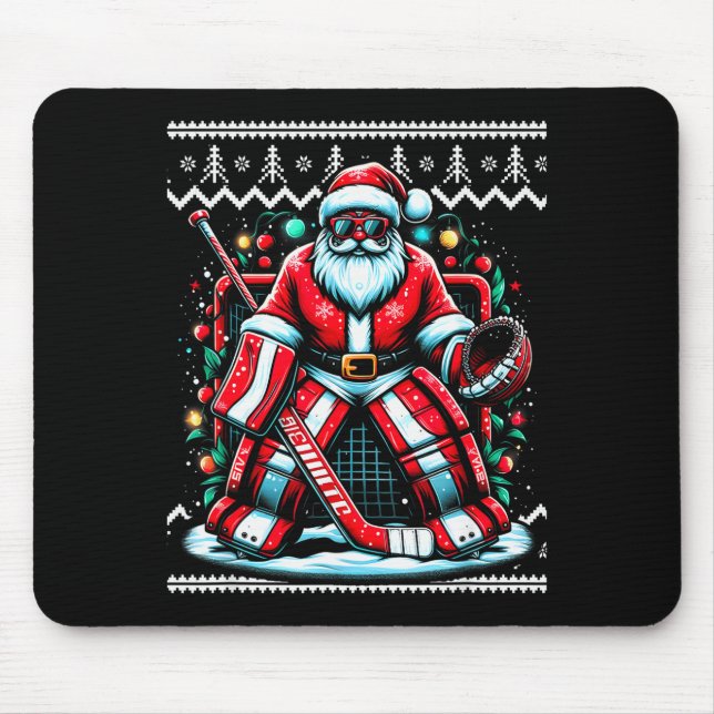 Tapis De Souris Merry Christmas Santa Hockey Goalie Ugly Christmas (Devant)