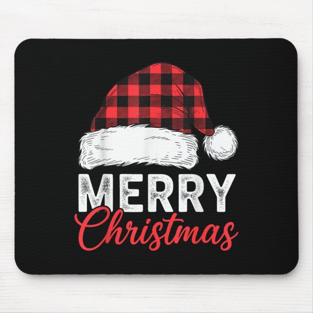 Tapis De Souris Merry Christmas Shirt Santa Hat Buffalo Plaid Men  (Devant)
