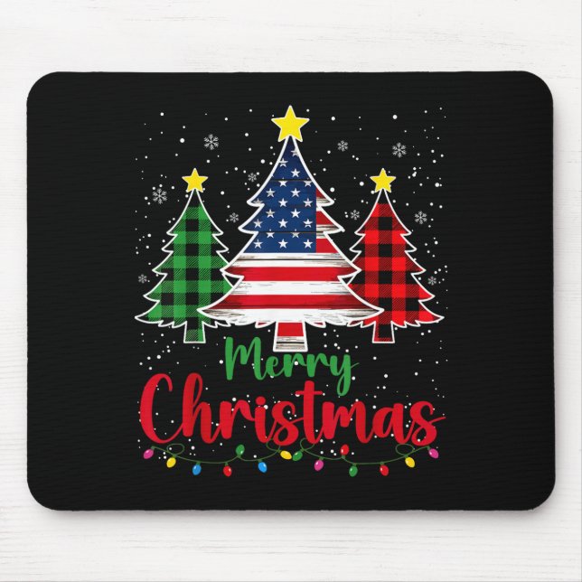 Tapis De Souris Merry Christmas Tree Plaid Us Flag Snowflake Xmas  (Devant)