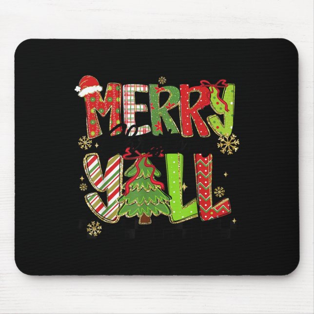 Tapis De Souris Merry Christmas Y’all Southern Christmas Tree Girl (Devant)