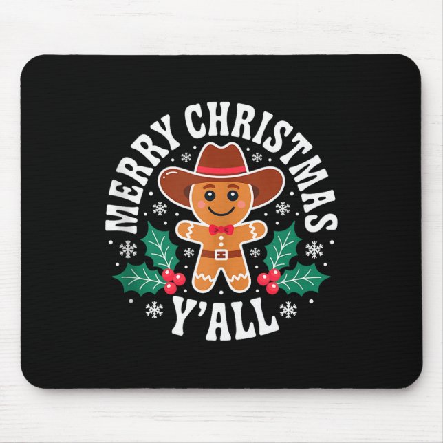 Tapis De Souris Merry Christmas Yall Gingerbread Cowboy Howdy West (Devant)