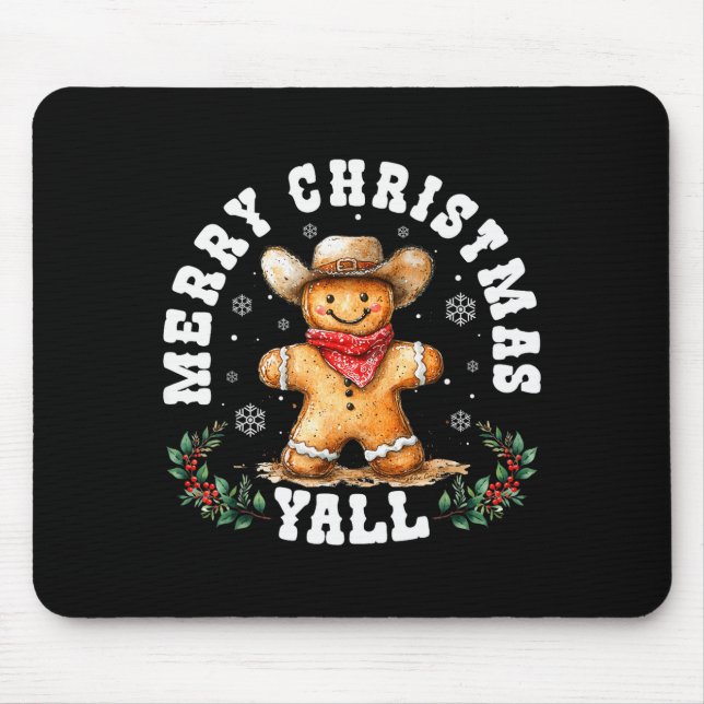 Tapis De Souris Merry Christmas Yall Gingerbread Cowboy Western Xm (Devant)