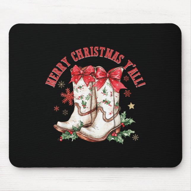Tapis De Souris Merry Christmas Y'all Howdy Christmas Boots Cowgir (Devant)