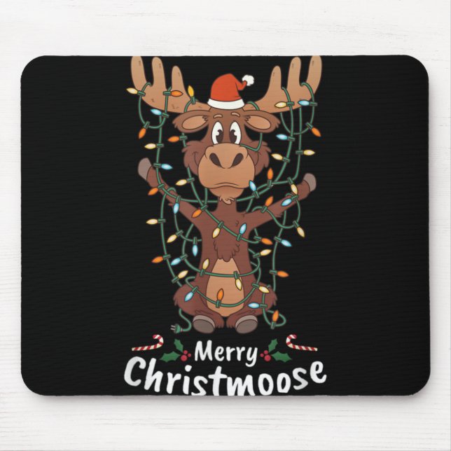 Tapis De Souris Merry Christmoose Christmas Moose Xmas Tree Lights (Devant)