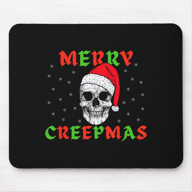 Tapis De Souris Merry Creepmas Gothic Christmas Skeleton Skull In  (Devant)