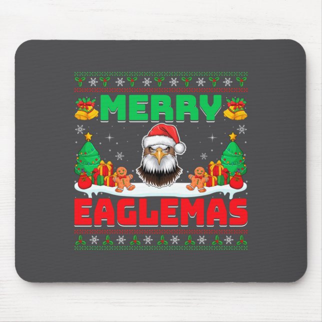 Tapis De Souris Merry Eaglemas - Eagle Wearing Santa Hat Ugly Chri (Devant)