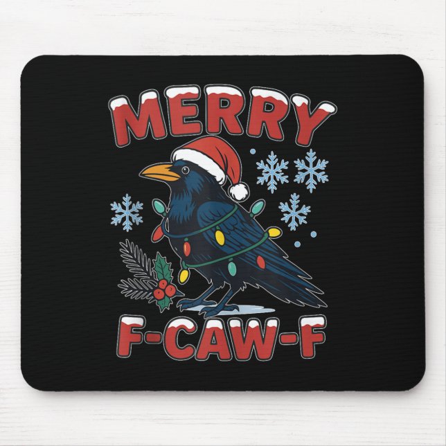 Tapis De Souris Merry F-caw-f Raven Funny Meme Crow Christmas Adul (Devant)