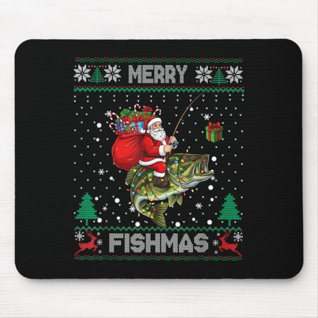 Tapis De Souris Merry Fishmas B Fish Fishing Christmas Ugly Sweate (Devant)