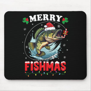 Tapis De Souris Merry Fishmas Poisson Drôle Pêche Noël Papa Hommes