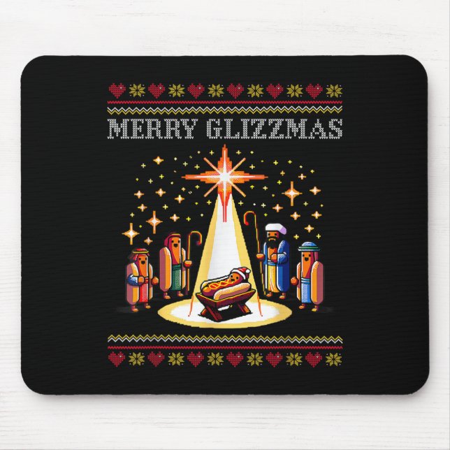 Tapis De Souris Merry Glizzmas Tacky Funny Merry Christmas Hot Dog (Devant)