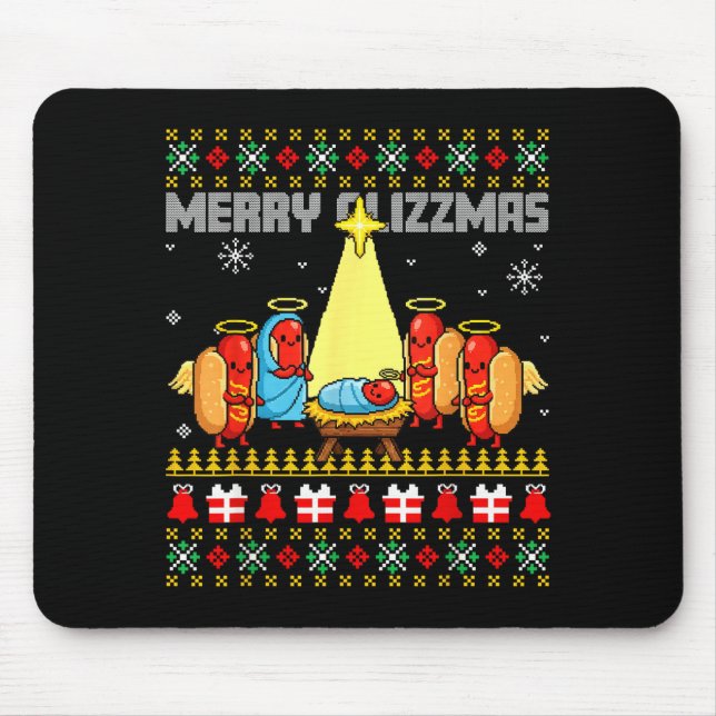 Tapis De Souris Merry Glizzmas Ugly Christmas Sweaters Hot Dogs Xm (Devant)