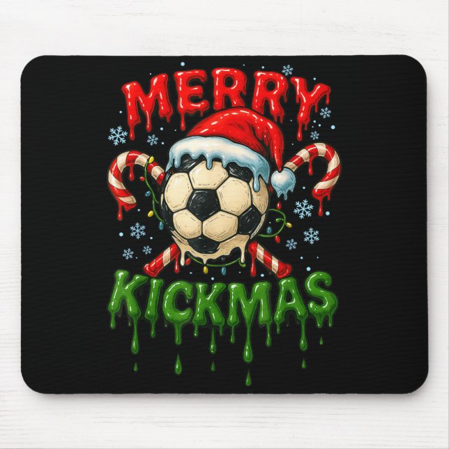 Tapis De Souris Merry Kickmas Soccer Christmas Candy Cane Ice Crea (Devant)