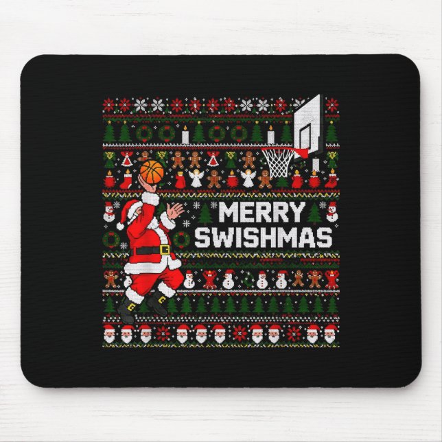 Tapis De Souris Merry Swishmas Santa Basketball Ugly Sweater Style (Devant)