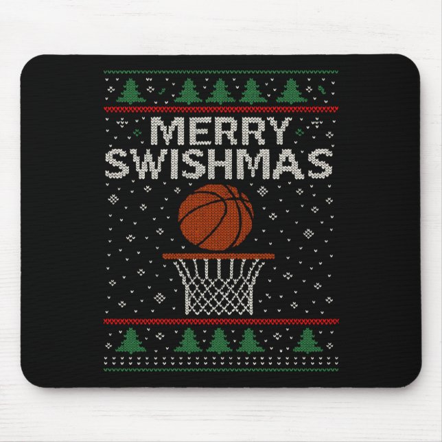 Tapis De Souris Merry Swishmas Ugly Christmas Sweater Basketball J (Devant)