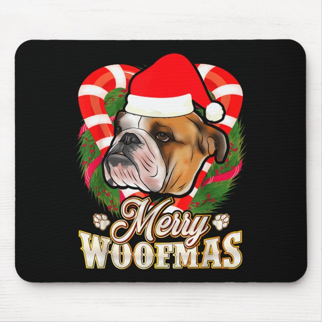 Tapis De Souris Merry Woofmas English Bulldog With Santa Claus Hat (Devant)