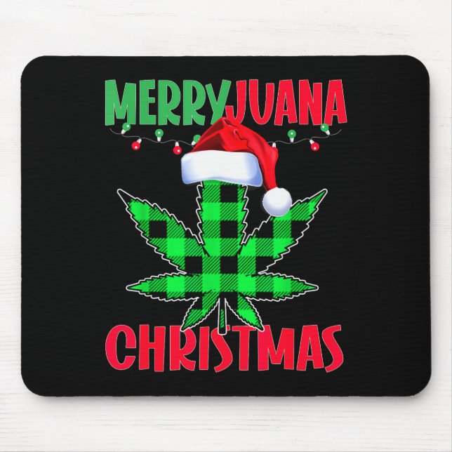Tapis De Souris Merryjuana Weed Leaf Funny Christmas Pajama X-mas  (Devant)